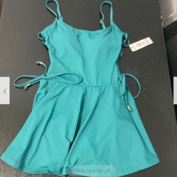 Anne Cole Women's 20SD61301 Ocean Blue Scoop Neck Side Lace Up Swim Dress Size 6 - Picture 3 of 4